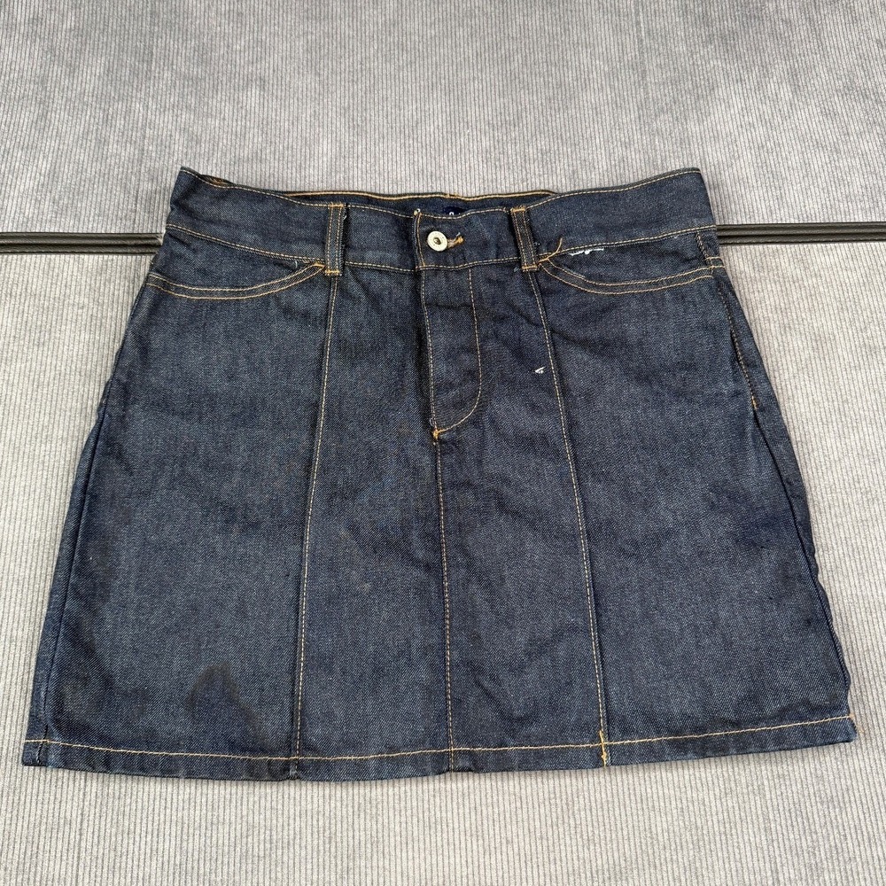 Gap Denim Mini Skirt Dark Wash Indigo Sample Size 8 A-Line Contrast Stitching